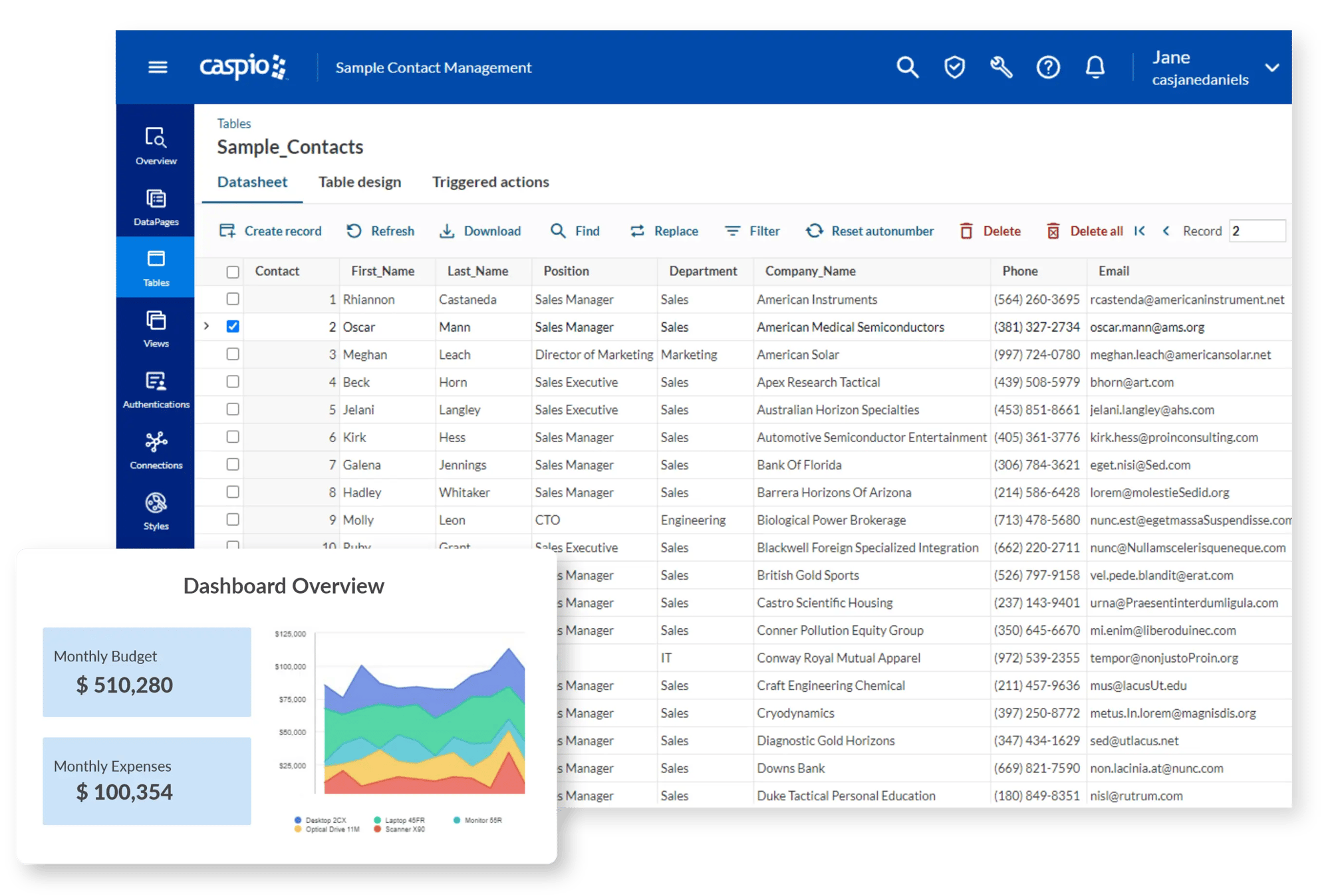 online database platform with floating dashboard