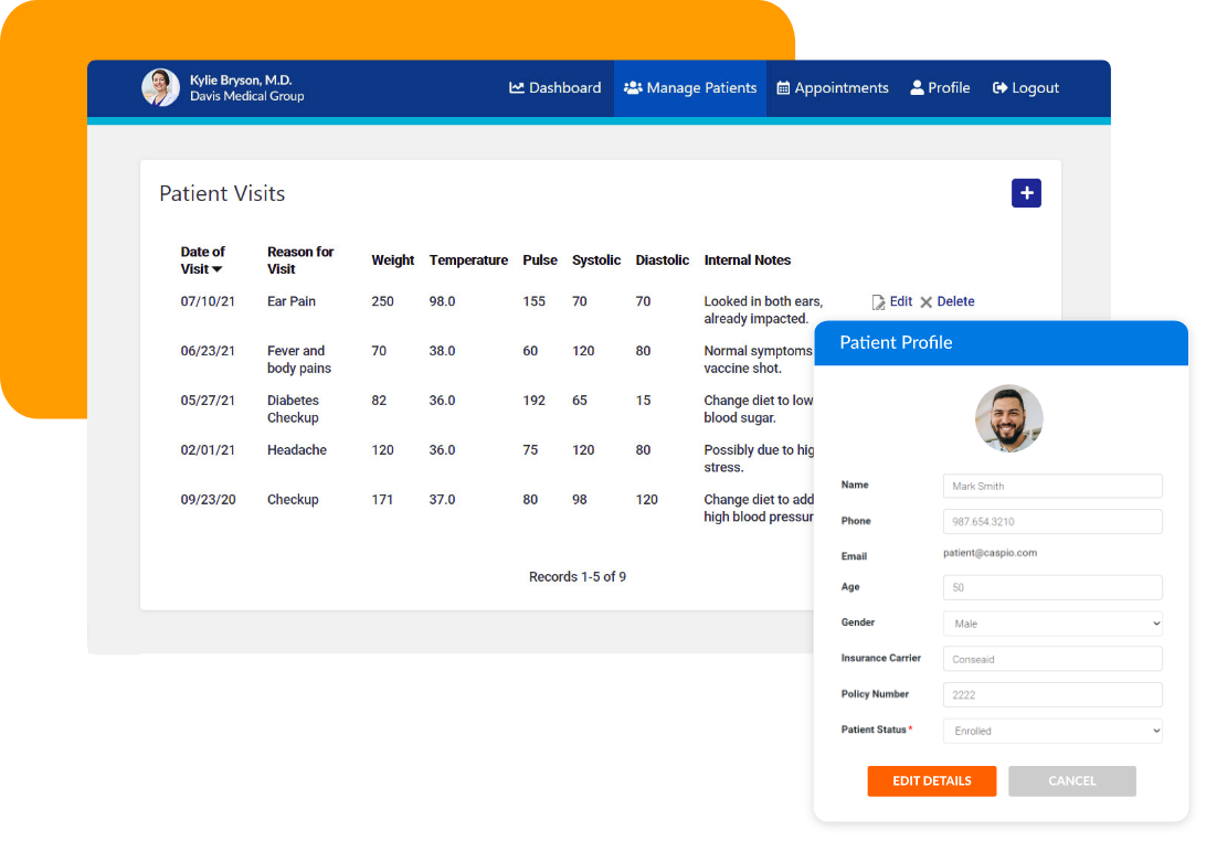Healthcare patient visit records and patient profile interface illustrating how sensitive PHI is commonly captured through standard online forms