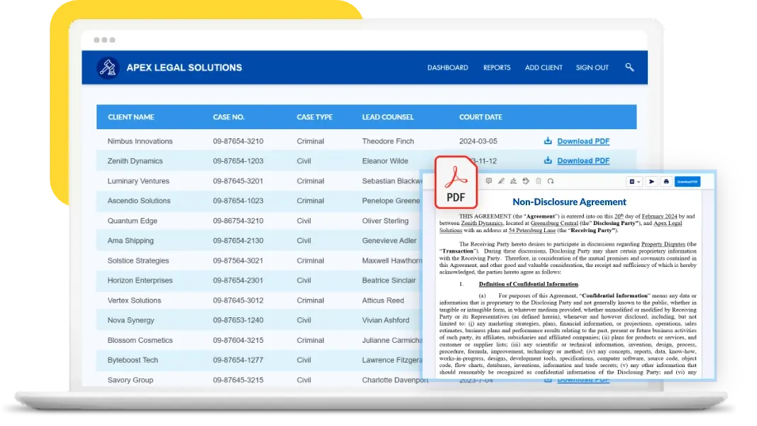Legal case management report and document repository